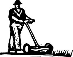 Man Mowing Yard with Reel Mower