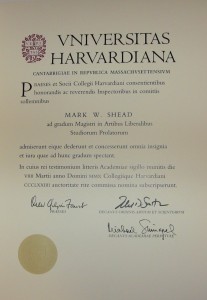 Diploma from Harvard Extension School